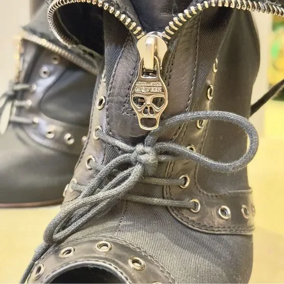 Alexander McQueen Peep Toe Ankle Booties Black Sz 37 (US 7) - Picture 9 of 16